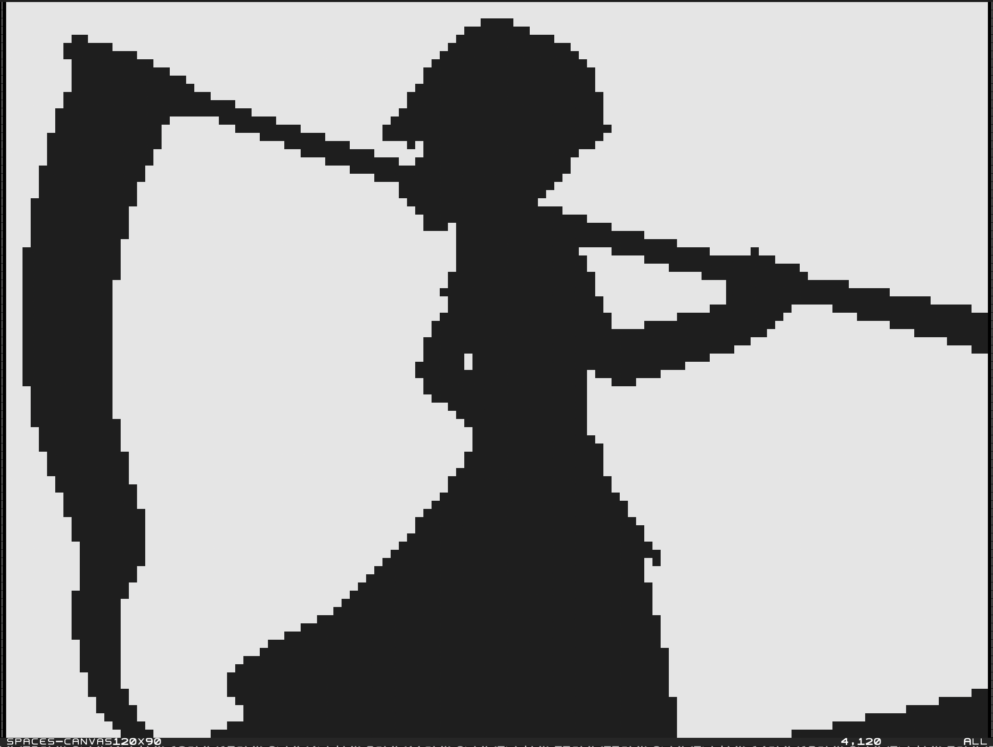 A vim window. A frame from bad apple is visible. A woman stands on a boat holding a scythe, visible from the side.