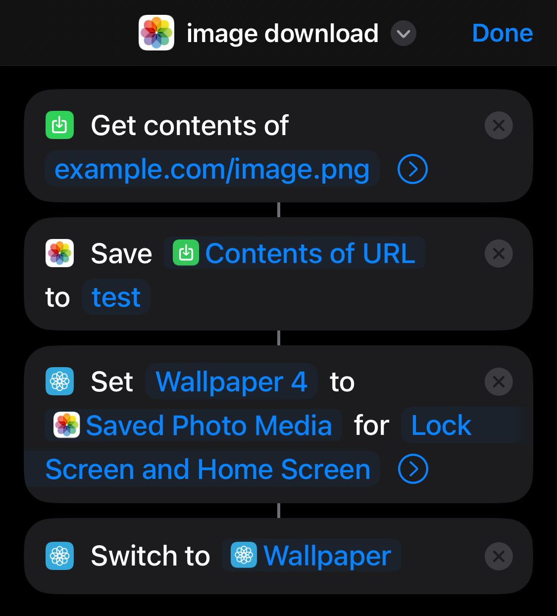 an iOS shortcut that hits a URL and sets the picture that it returns to the lockscreen background